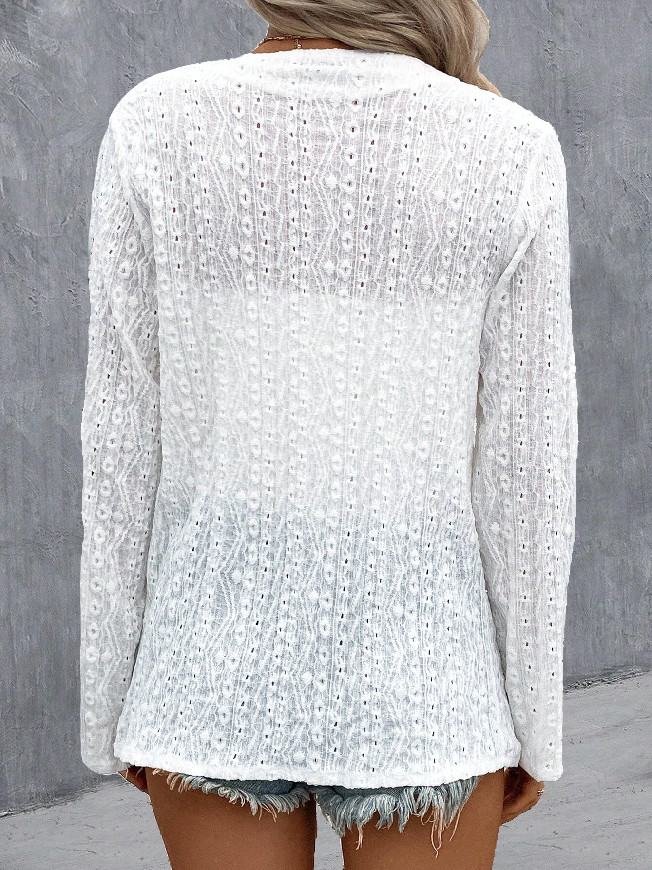 Women Plain Hollow Out Casual Kimono