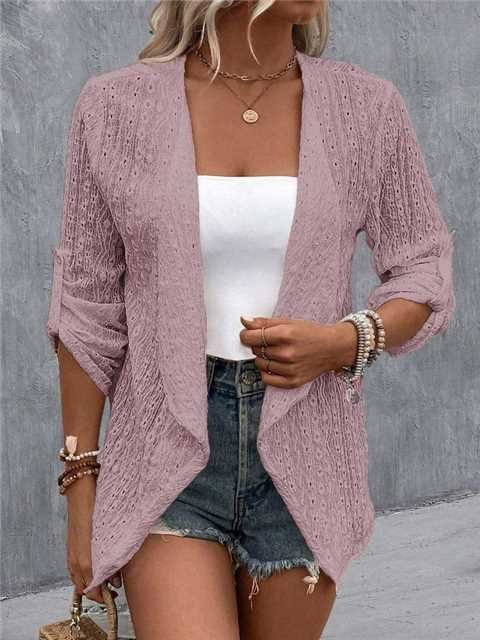 Women Plain Hollow Out Casual Kimono
