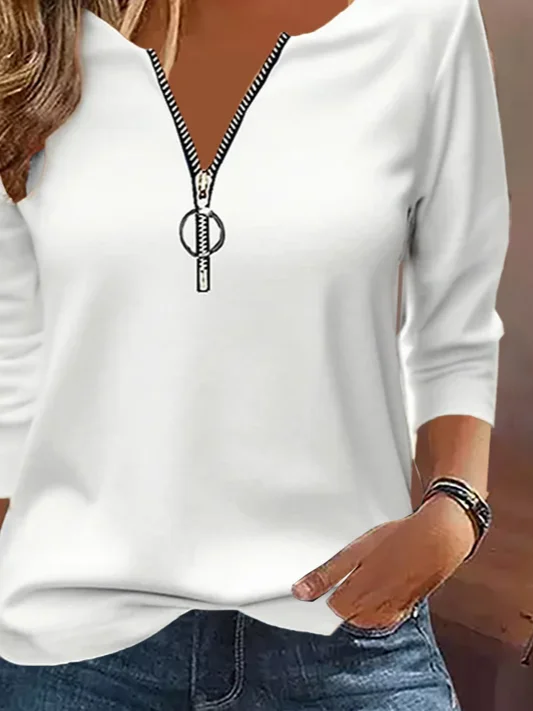 Women Casual Plain Crew Neck Long Sleeve T-shirt