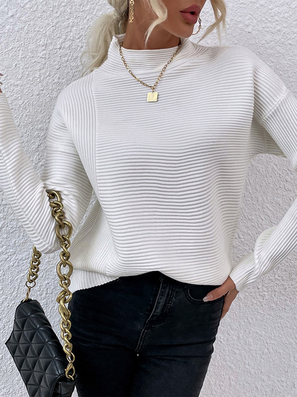 Casual Turtleneck Plain Sweatshirt