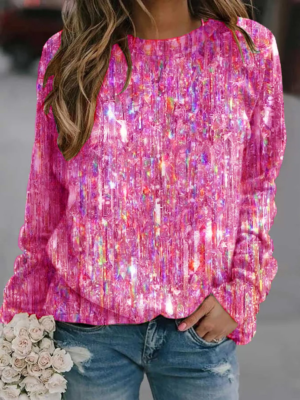 Casual Crew Neck Plain Sweatshirt