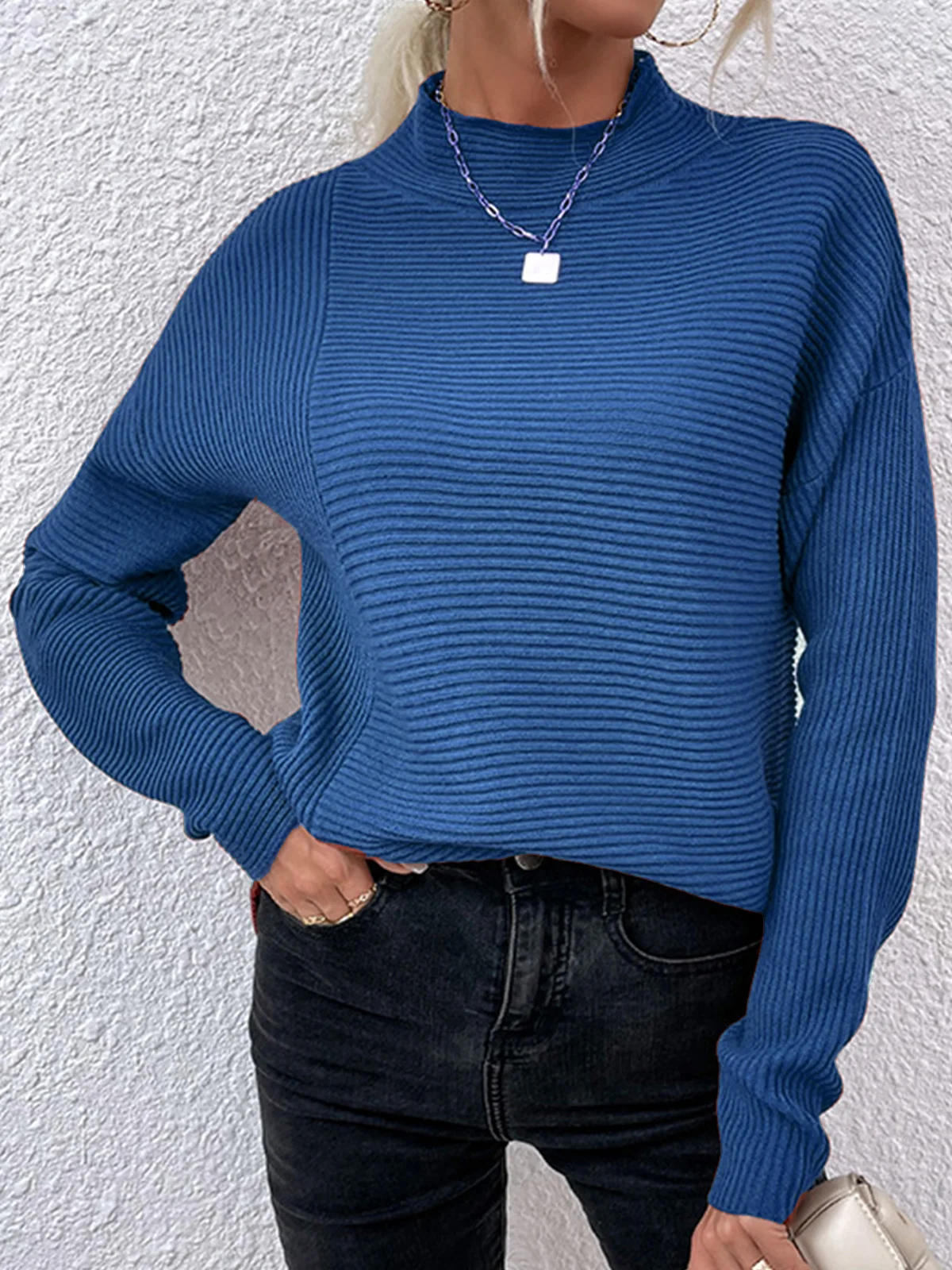 Casual Turtleneck Plain Sweatshirt