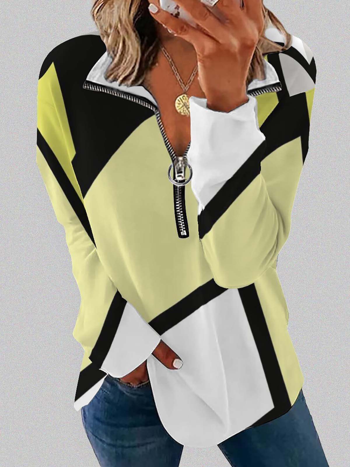 Casual V Neck Geometric Sweatshirt