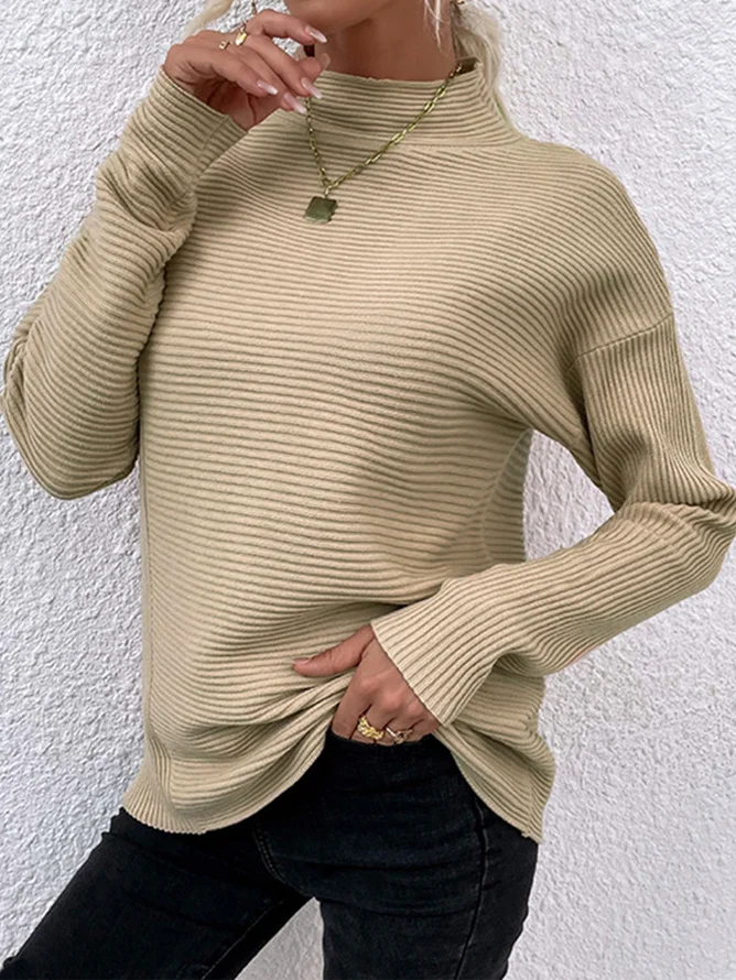 Casual Turtleneck Plain Sweatshirt