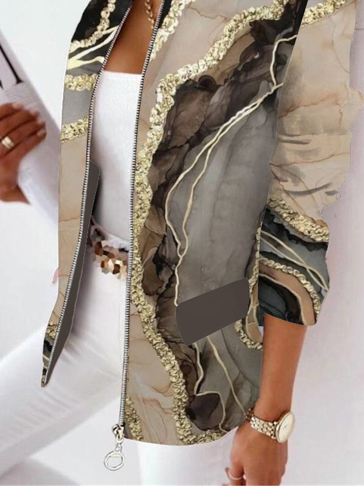 Women's Abstract Graphic Zipper Regular Loose Jacket