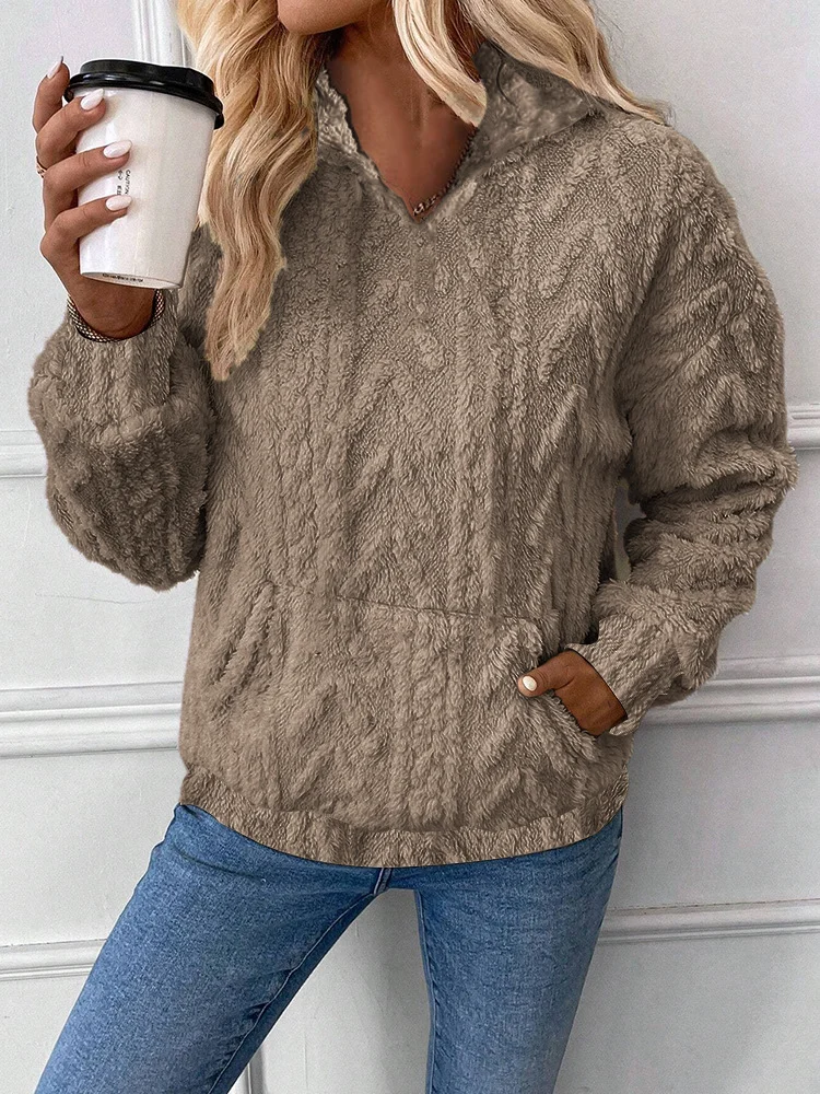 Women's Casual V Neck Ribbed Soft Sweatshirt