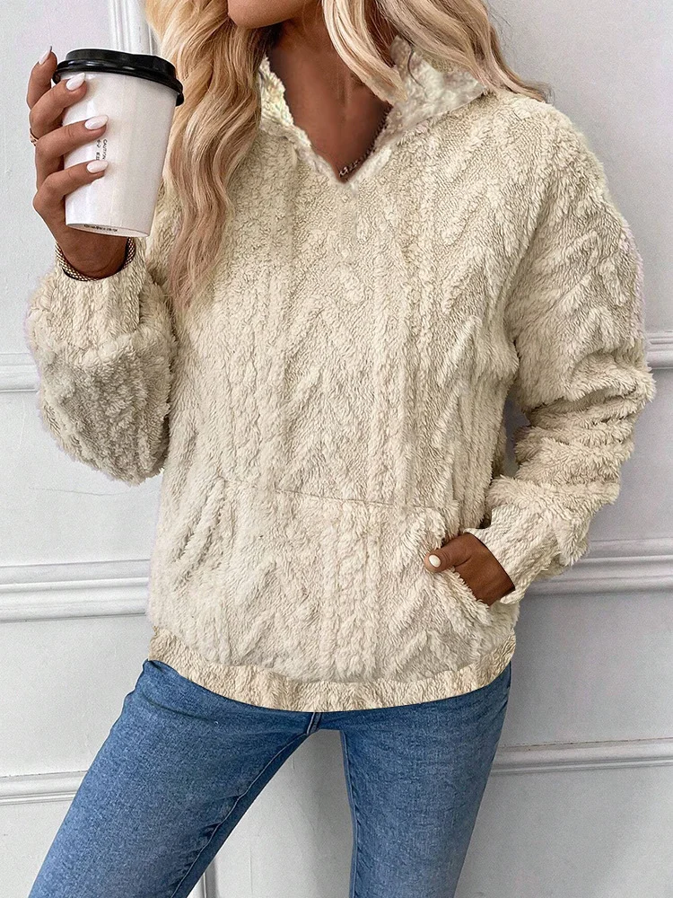 Women's Casual V Neck Ribbed Soft Sweatshirt