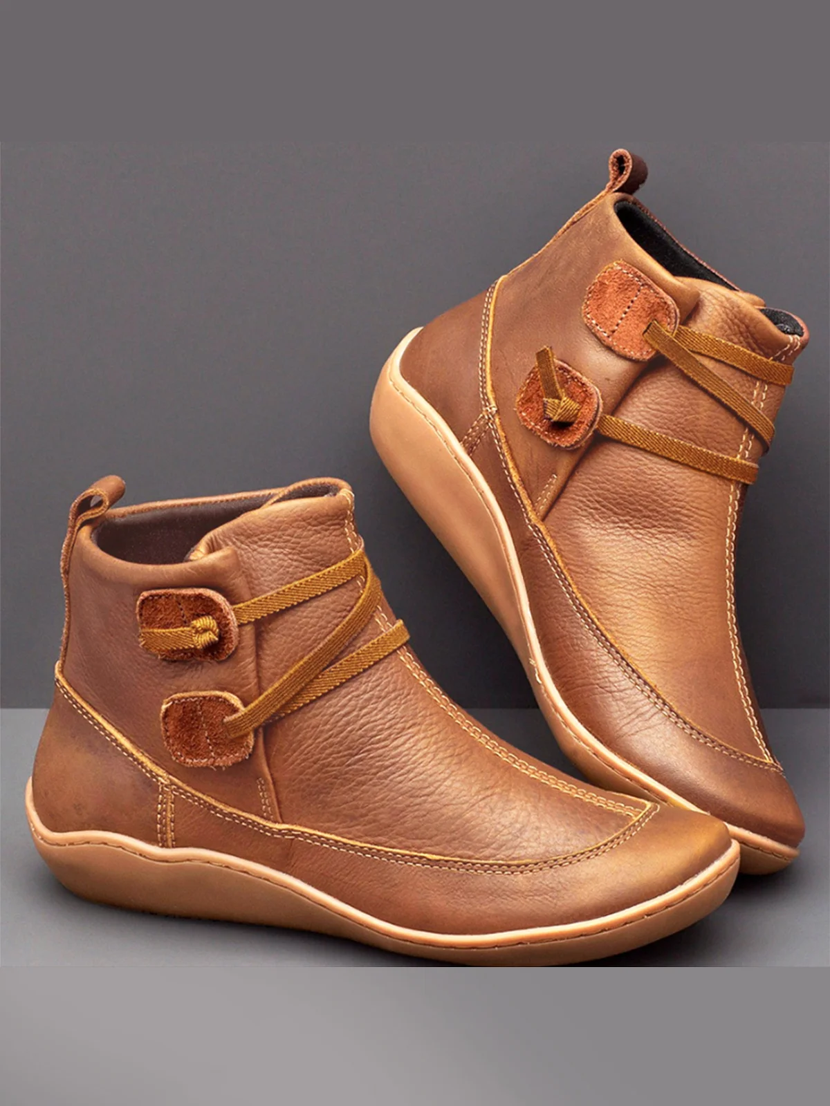 Women Casual Soft Braided Strap Lether PU Flat Heel Snow Boots