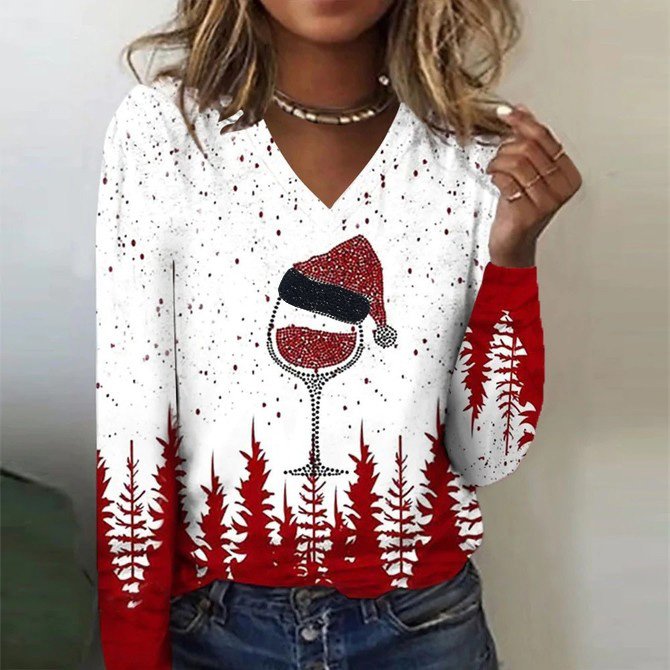 Casual Holiday Christmas T-shirt Long Sleeve T-shirt Spring/Fall Tops
