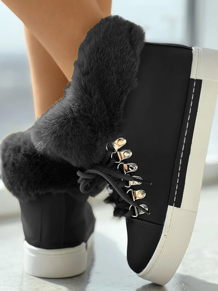 Casual Plain Plush Slip On Flat Heel Classic Boots