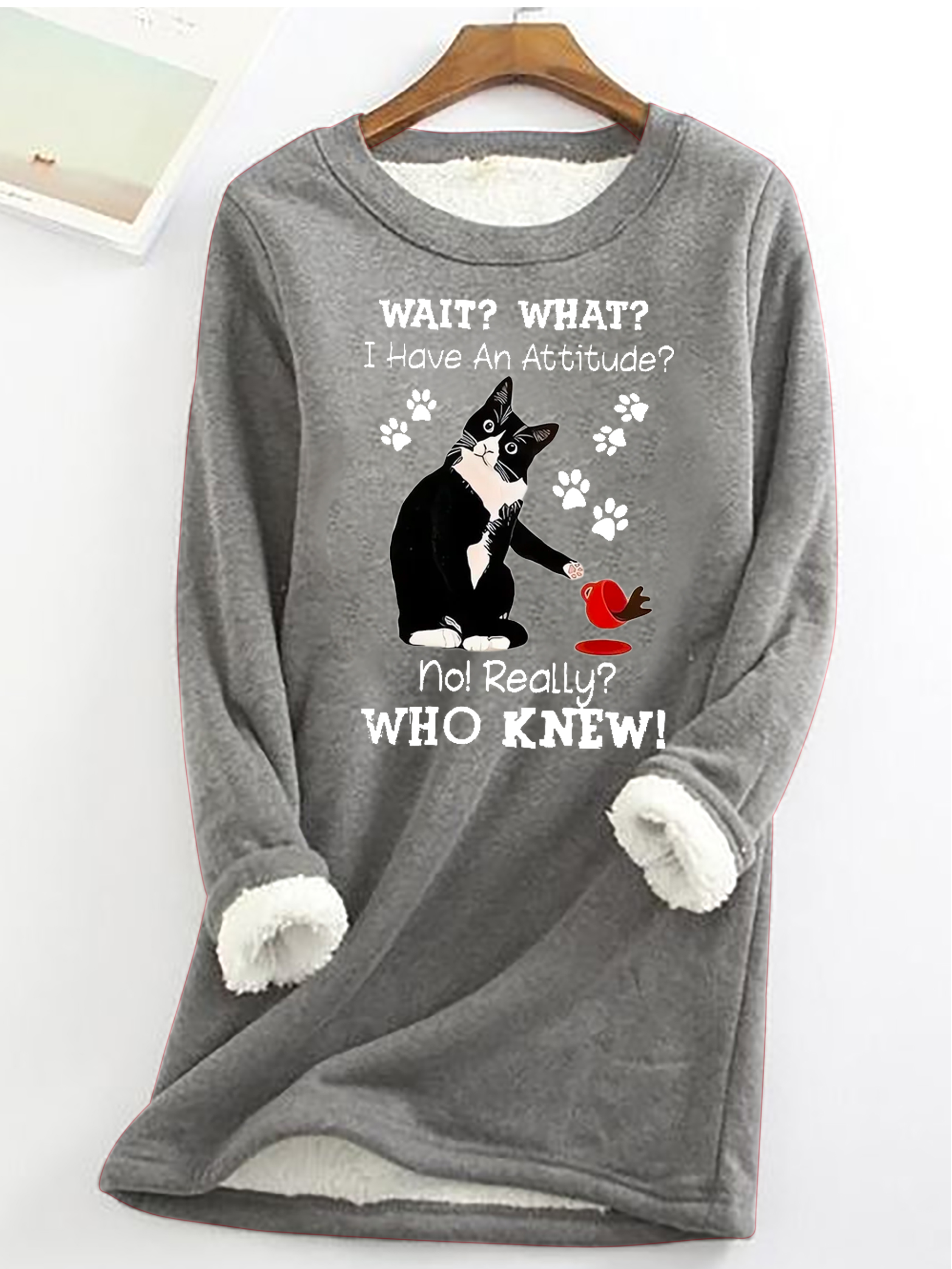 Casual Crew Neck Cat Sweatshirt