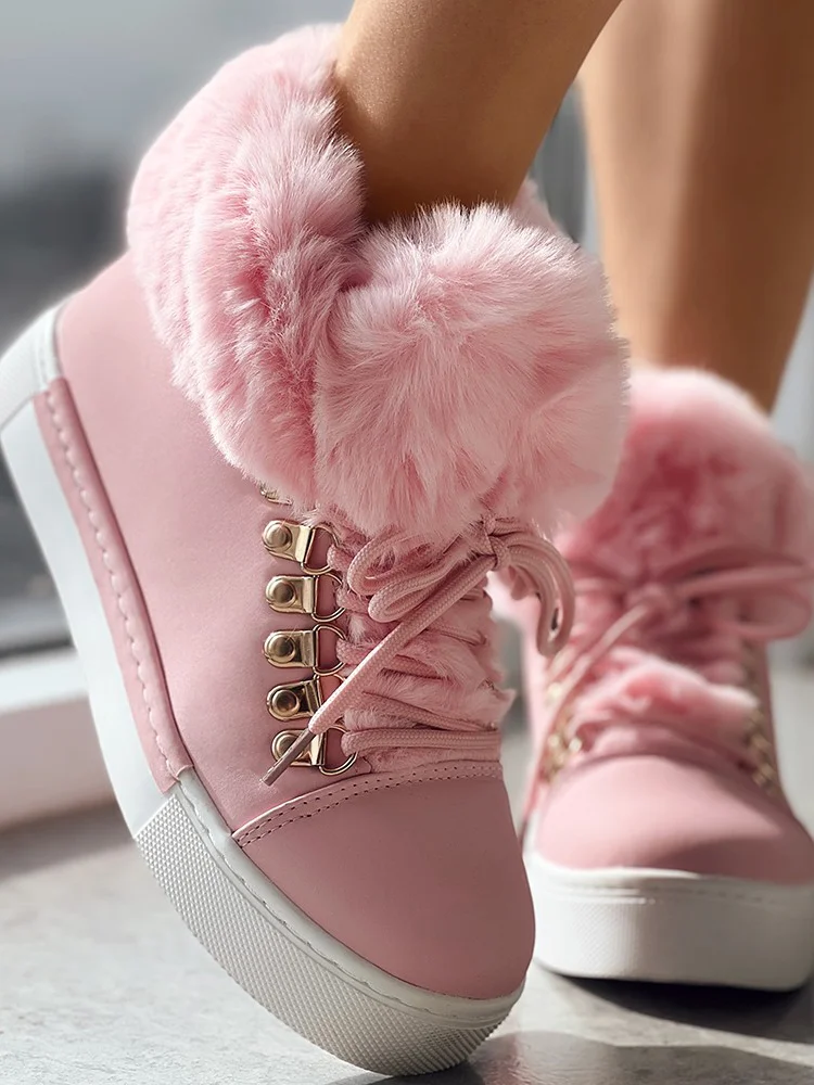 Casual Plain Plush Slip On Flat Heel Classic Boots