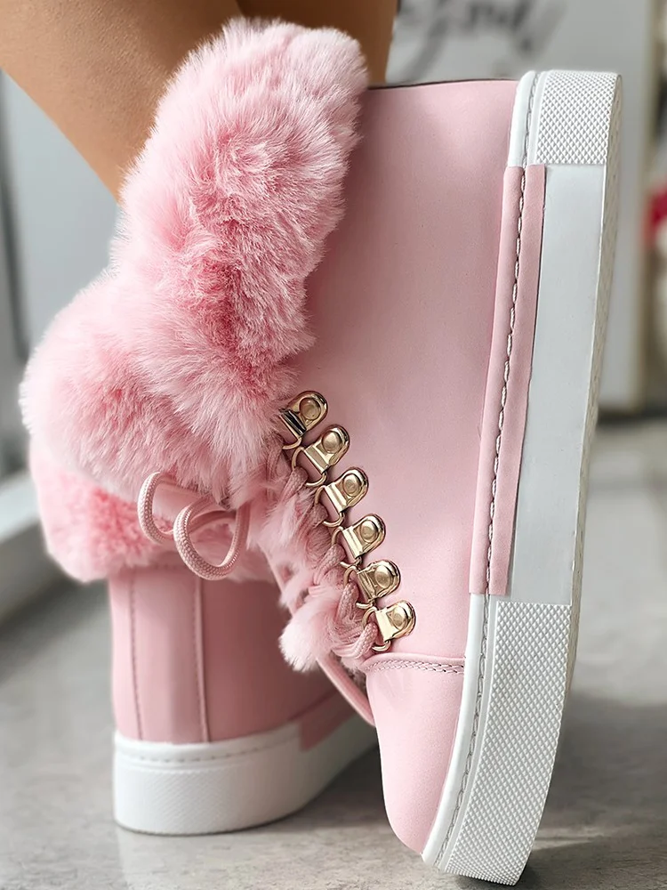 Casual Plain Plush Slip On Flat Heel Classic Boots