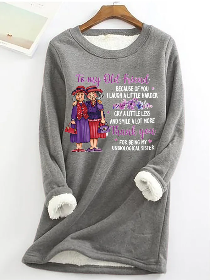 Casual Crew Neck Text Letters Sweatshirt