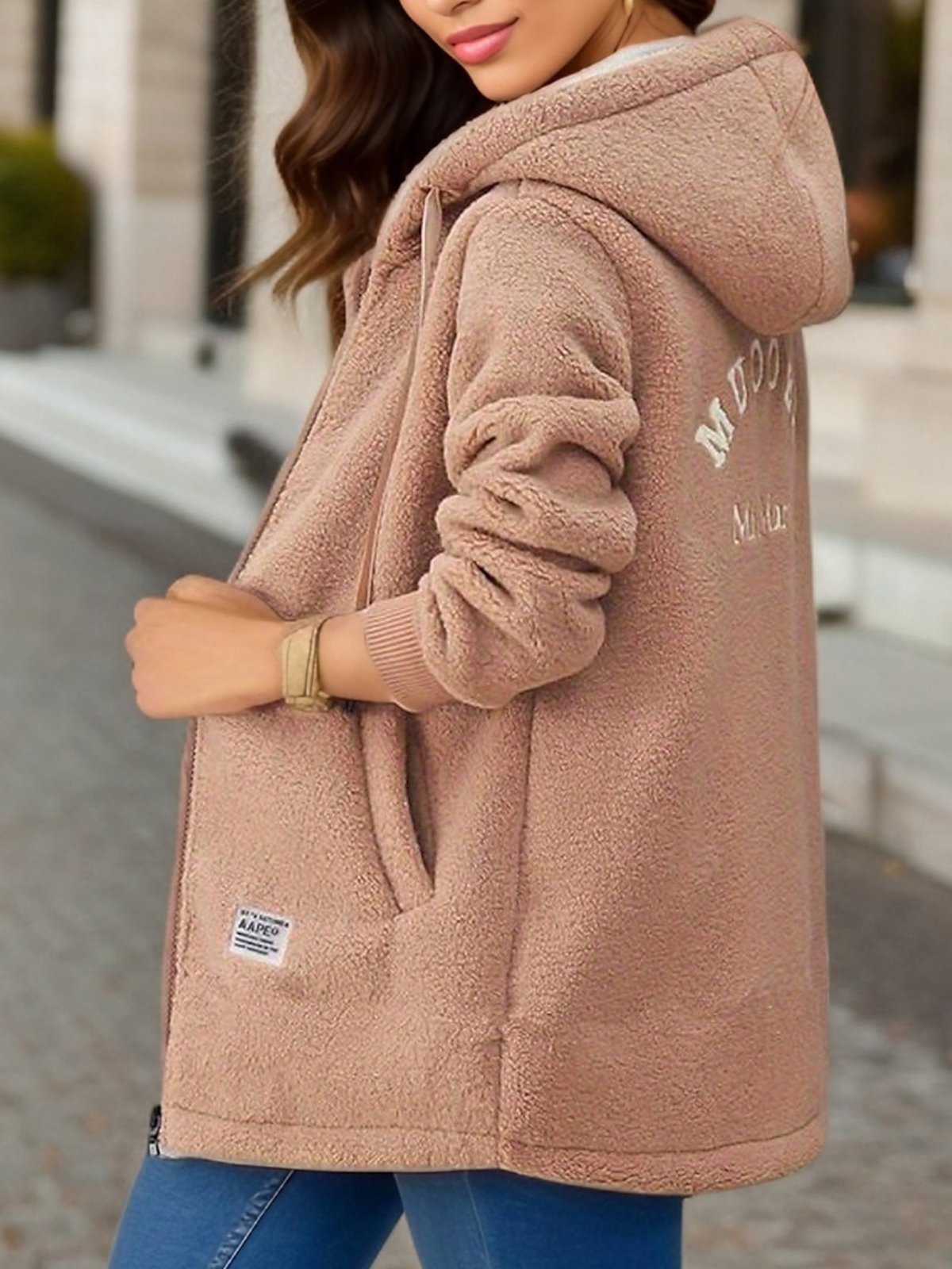 Women's Plain Fleece Loose Teddy Jacket