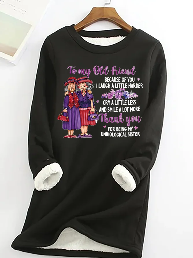 Casual Crew Neck Text Letters Sweatshirt