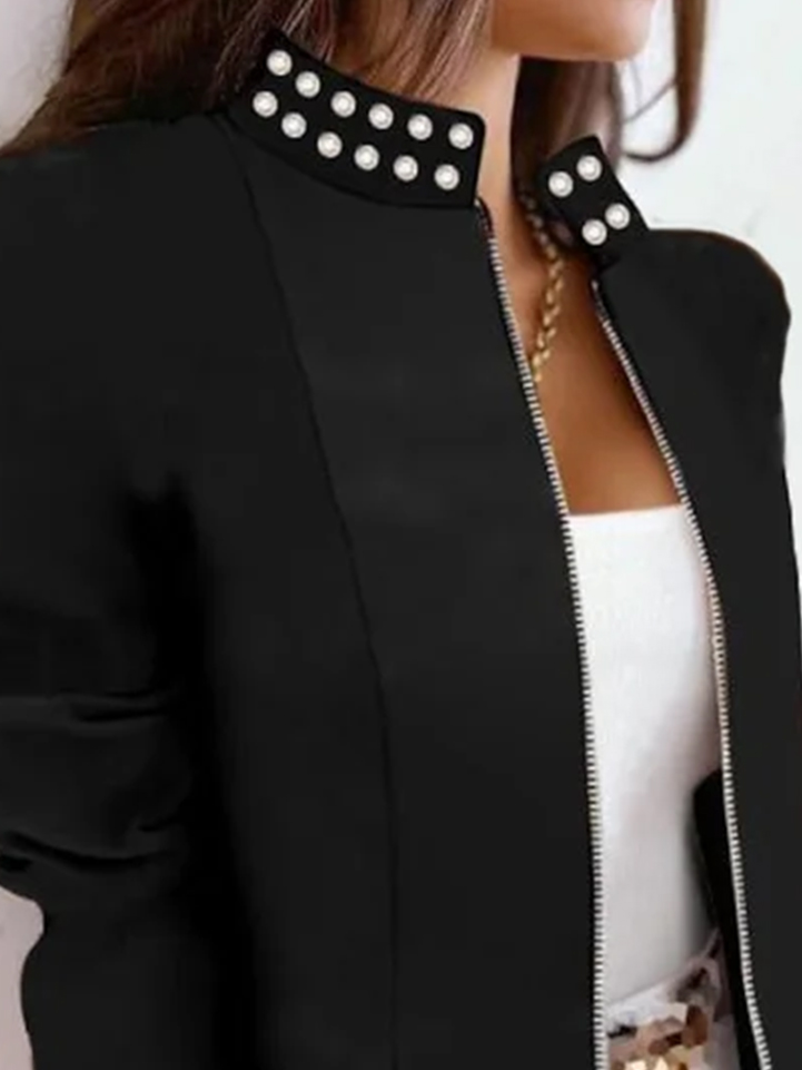 Women's Plain Beaded Regular Loose Jacket