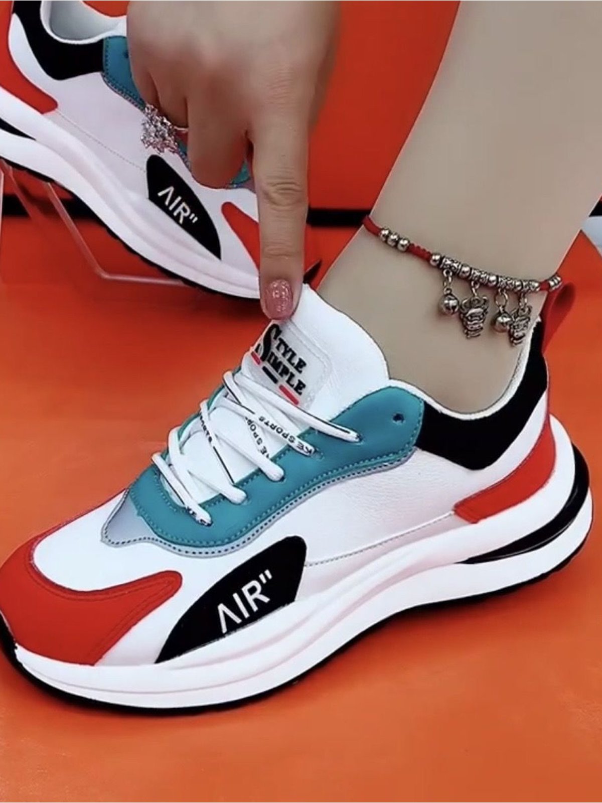 Casual Color Block Breathable Lace-Up Flat Heel Chunky Trainers Glitter