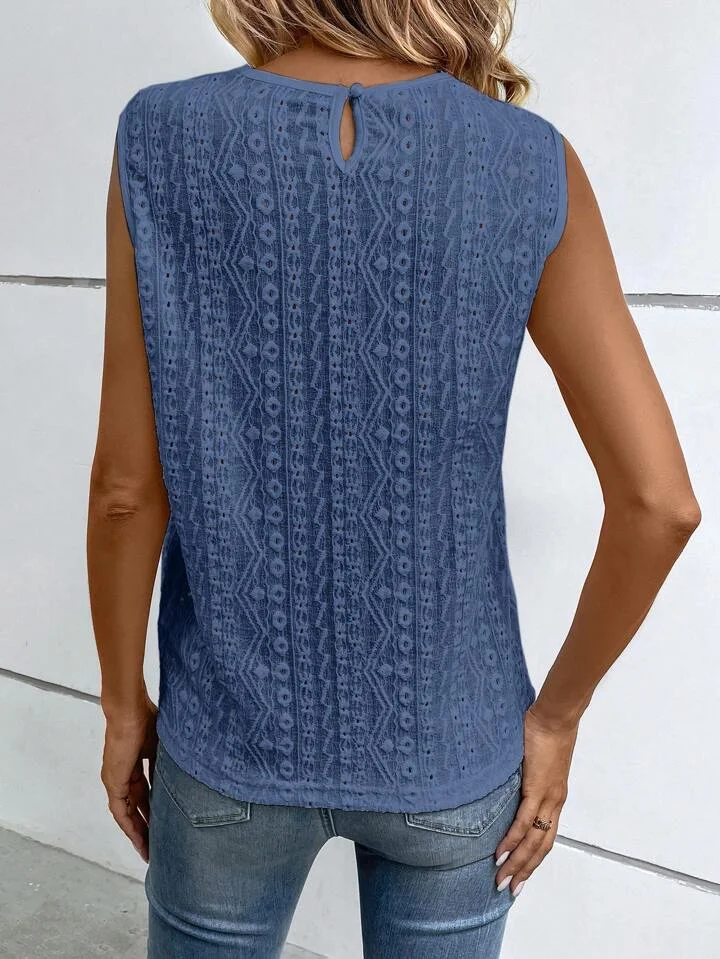 Casual Crew Neck Plain Tank Top Lace