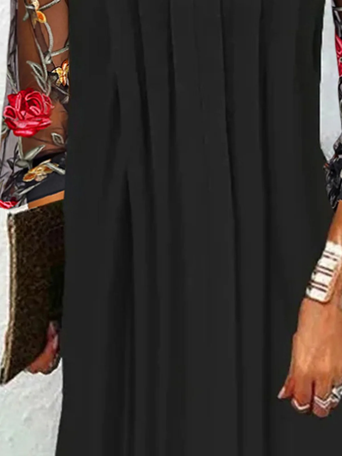 Women Floral V Neck Long Sleeve Comfy Casual Mesh Short Dress