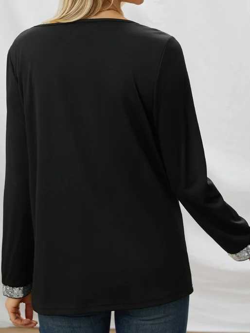 Casual Solid V Neck Long Sleeve T-shirt