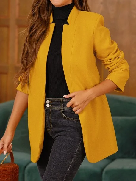 Women Winter Plain Regular H-Line Loose Coat