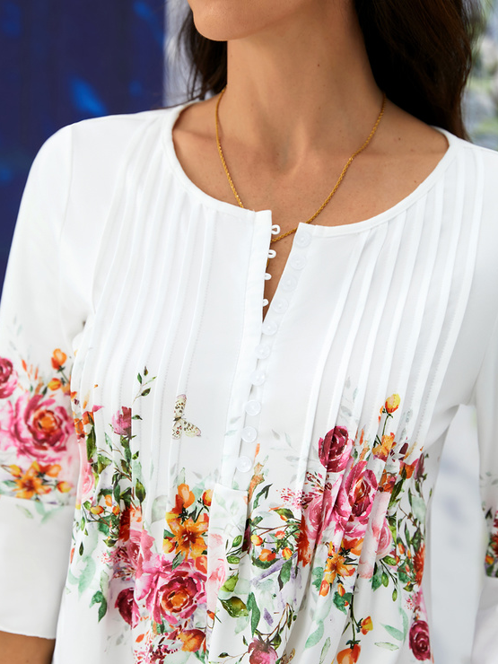 Floral V Neck Regular Fit Casual Top