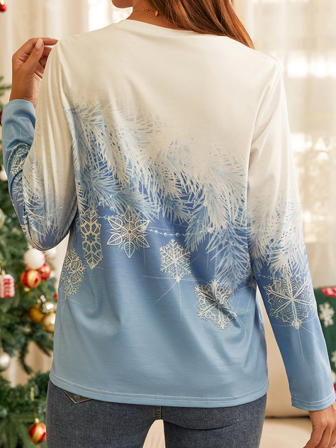Casual Christmas Snowflake Print Long Sleeve T-Shirt