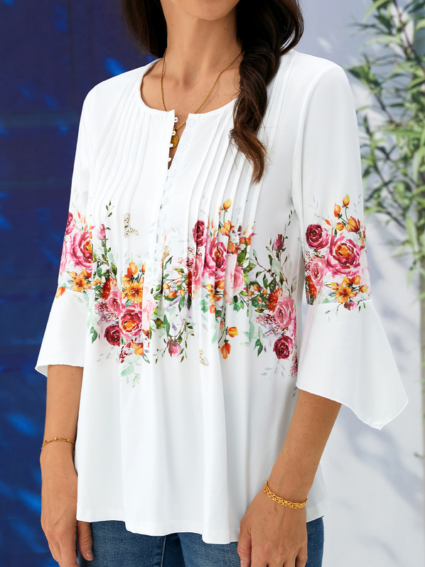 Floral V Neck Regular Fit Casual Top