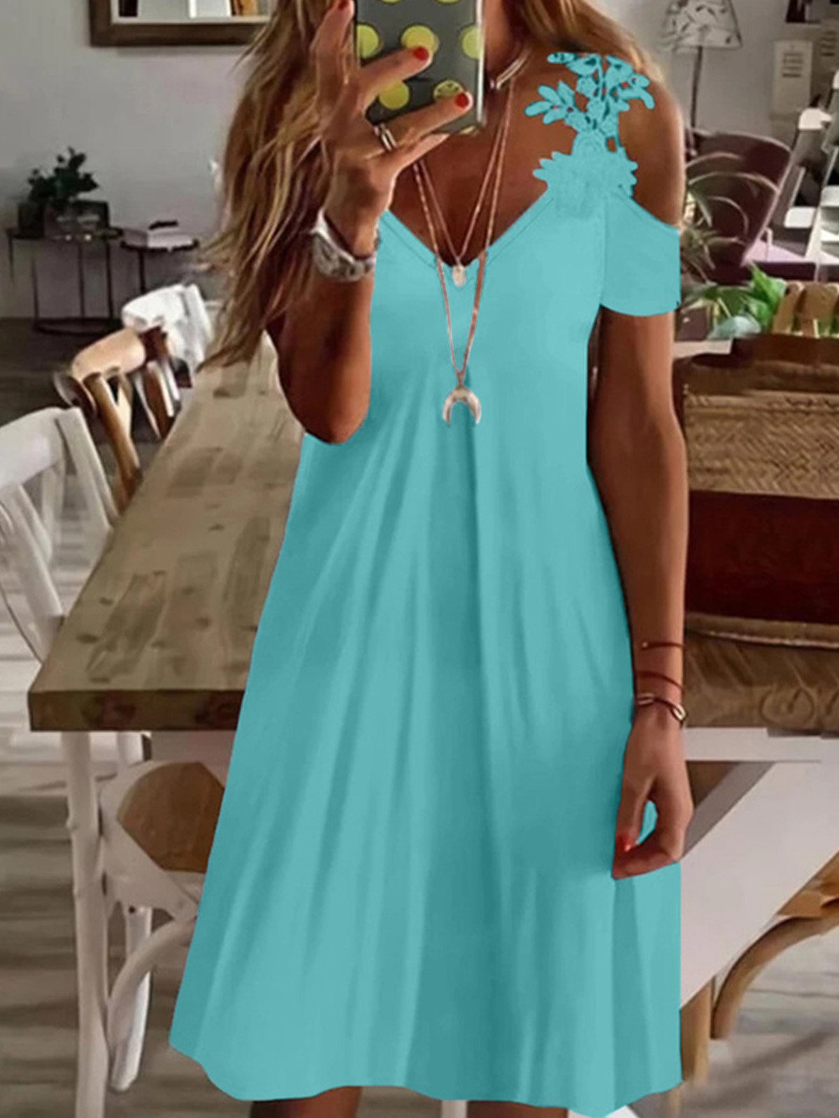 Women's Mini Dress Casual Short Sleeve off shoulder V Neck Short Dress