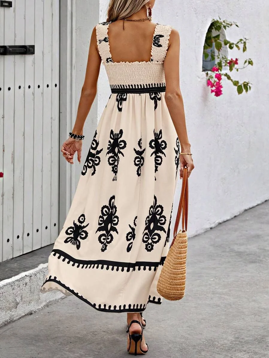Women Nationality/ethnic Spaghetti Sleeveless Comfy Casual Scramble Maxi Dress
