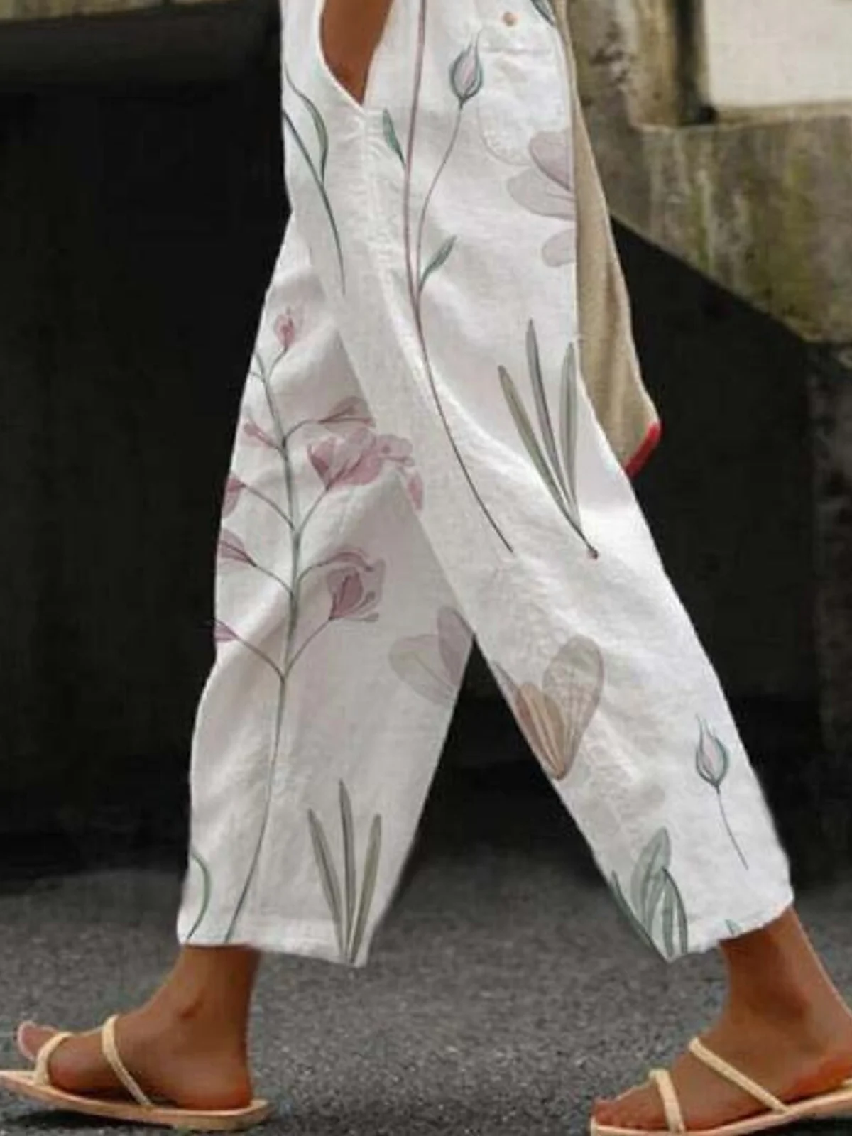 Women Casual Floral Long Pocket Stitching Pants