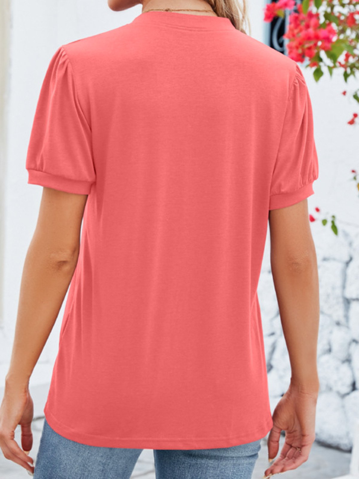 Casual Plain V Neck Short Sleeve T-shirt