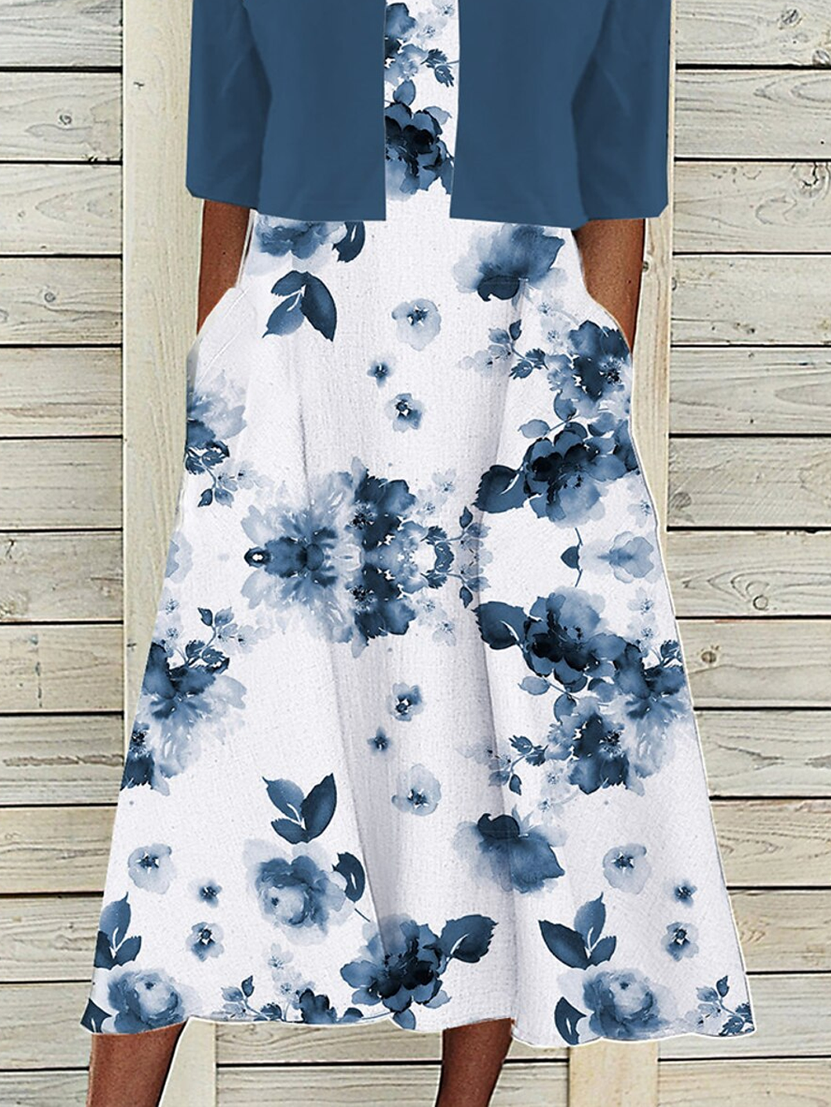 Women Floral Short Sleeve Comfy Casual Coat With Skirt Two-Piece Set