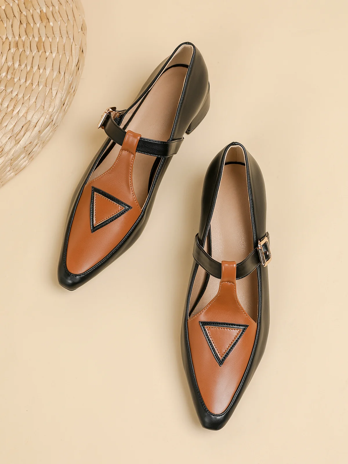 Urban Color Block Non-Slip Adjustable Buckle Low Heel T-Strap