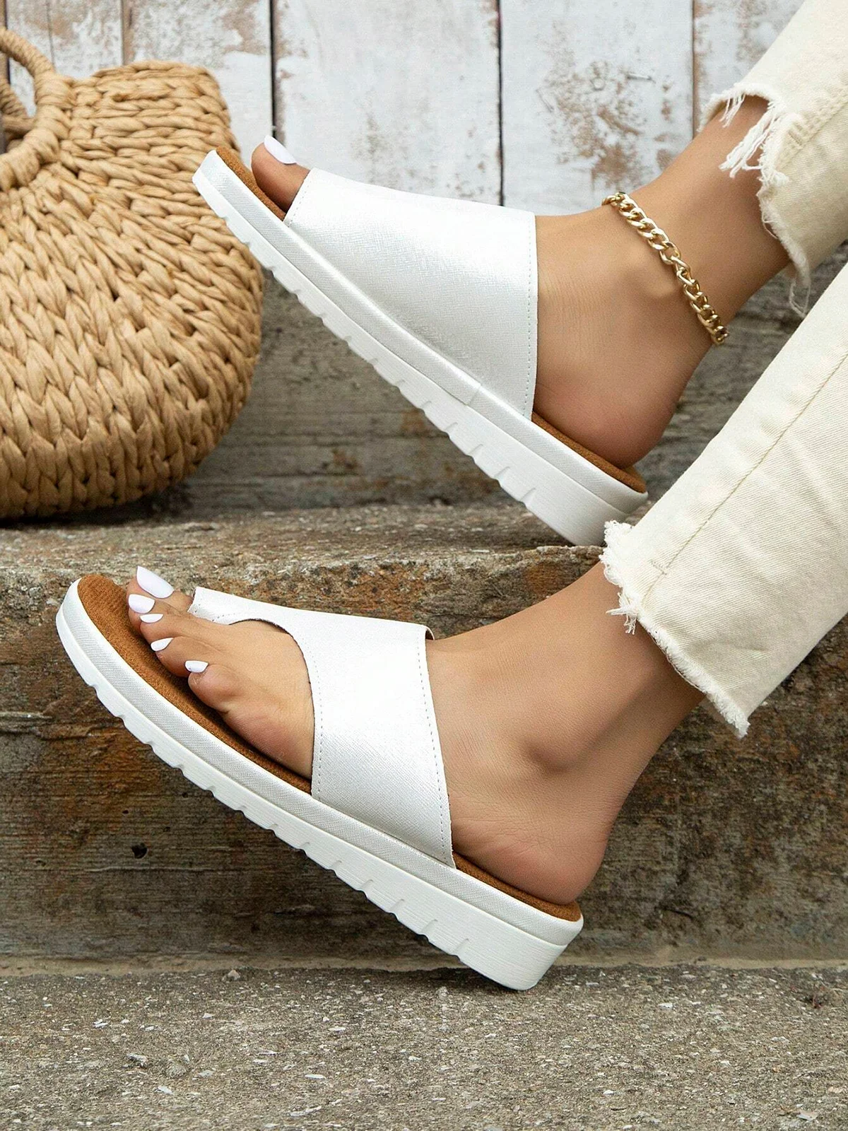 Women Casual Low Heel Open Toe Casual Sliver Sandals