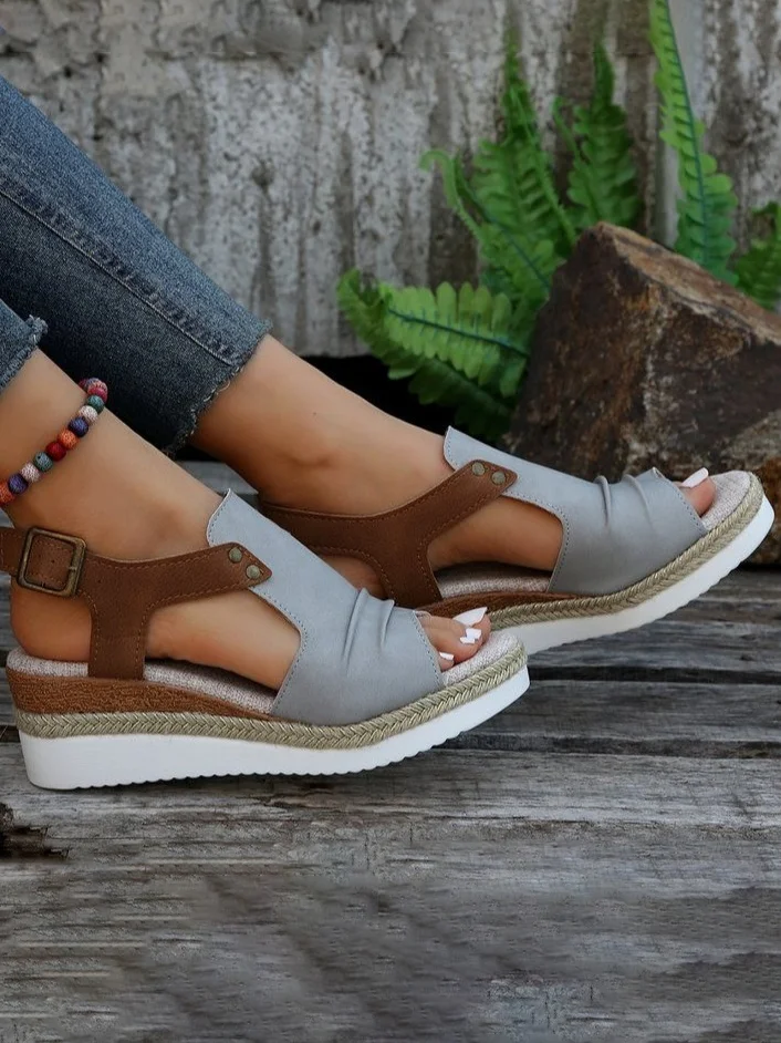 Casual Plain Blocking Hook-Loop Block Heel Slide Sandals