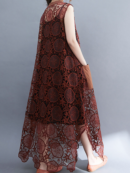 Women Plain Sleeveless Comfy Casual Lace Maxi Dress