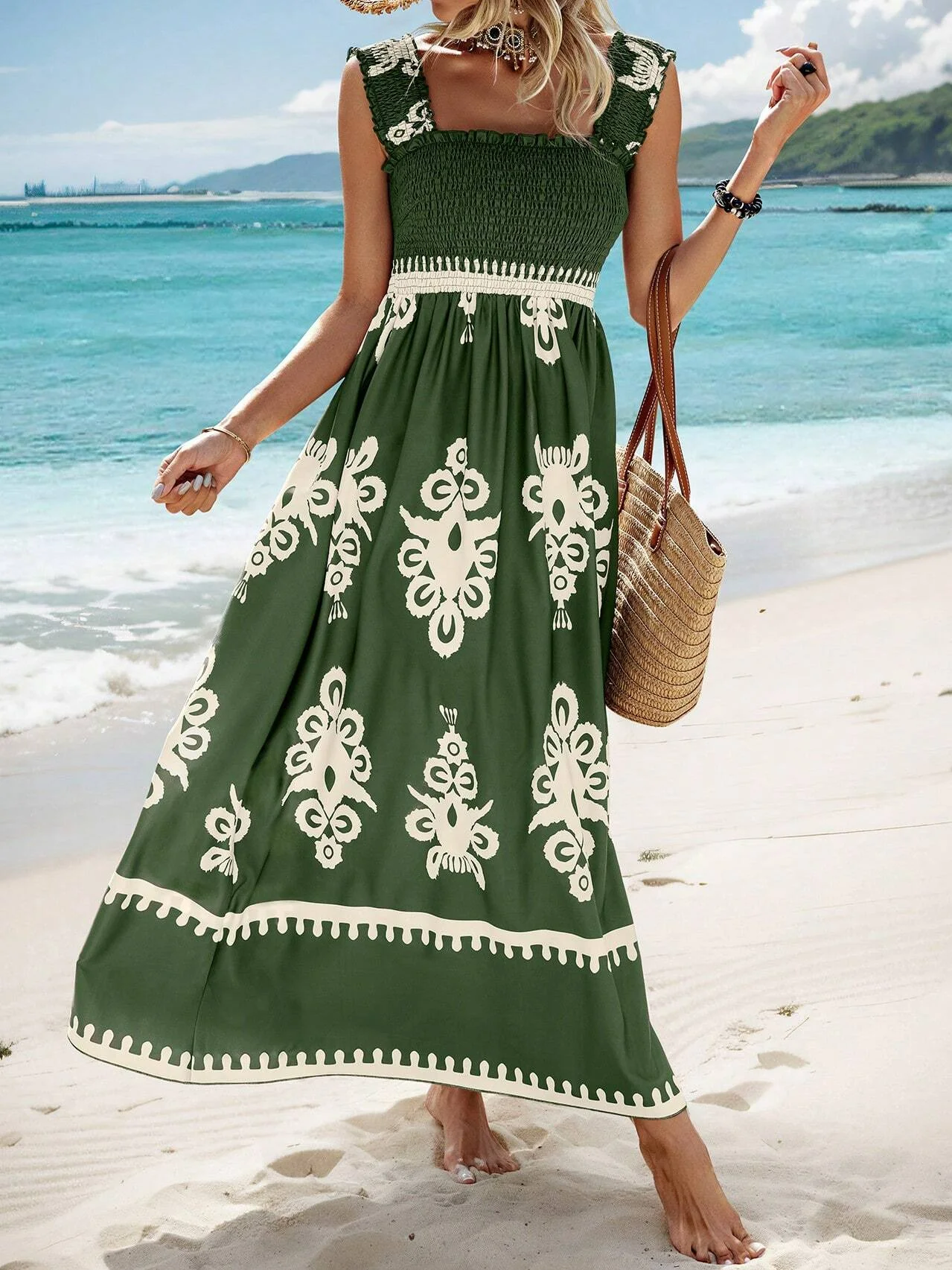 Women Nationality/ethnic Spaghetti Sleeveless Comfy Casual Scramble Maxi Dress