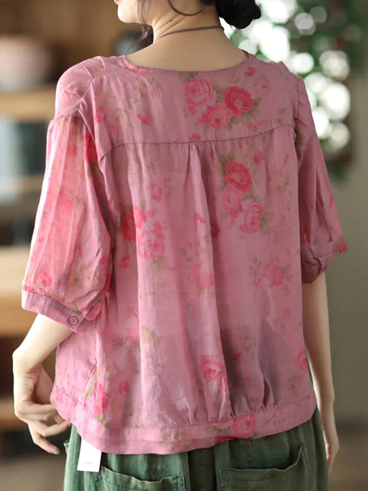 V Neck Half Sleeve Floral Regular Loose Shirt For Women