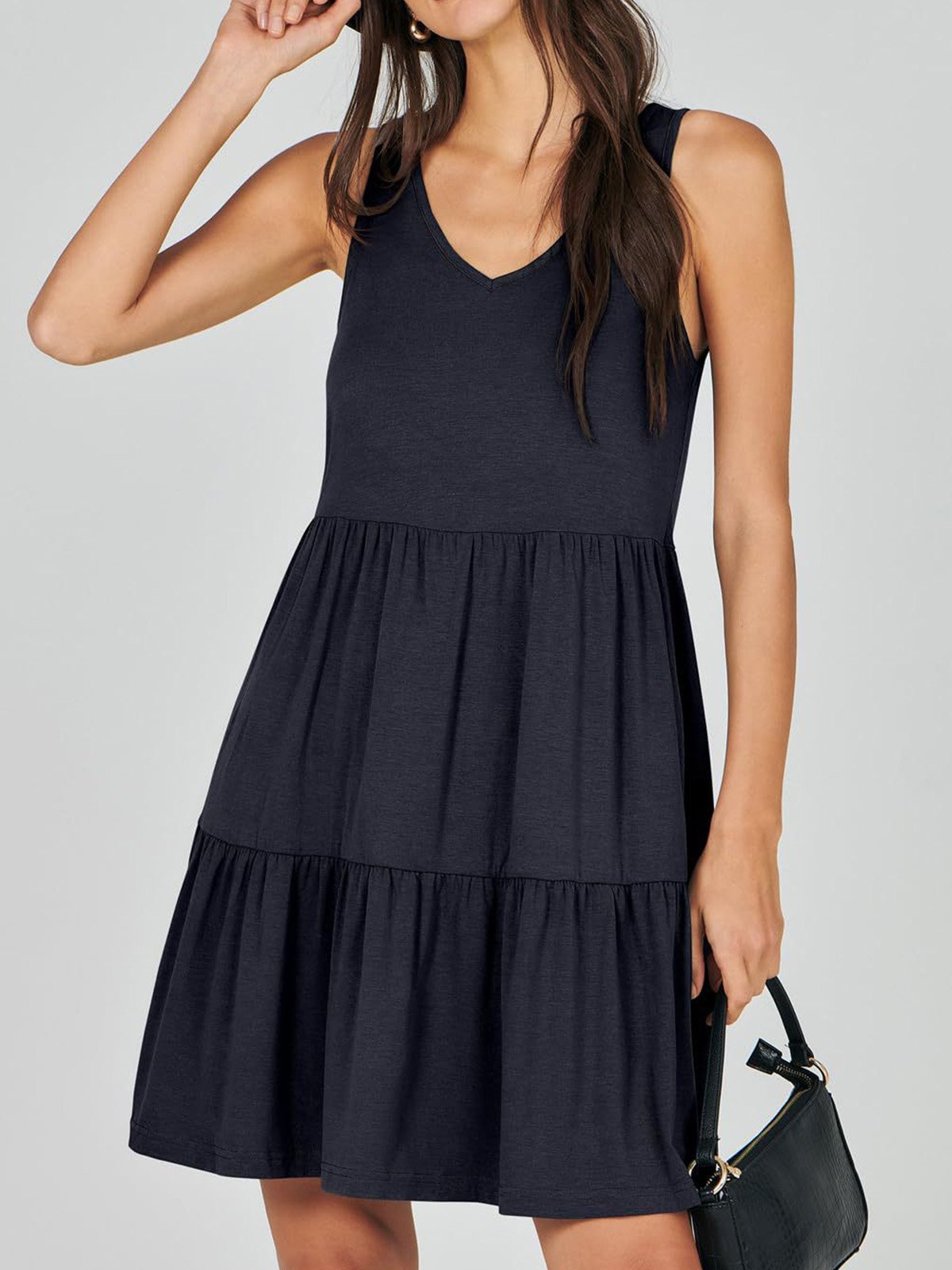 Women Plain V Neck Sleeveless Comfy Casual Midi Dress