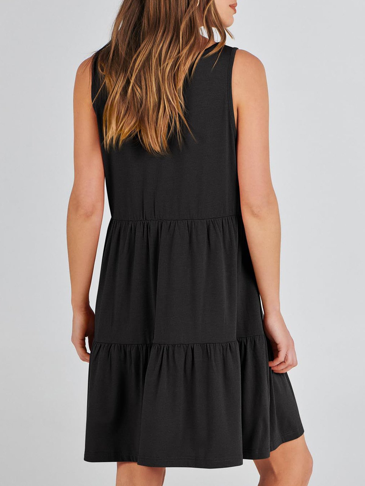 Women Plain V Neck Sleeveless Comfy Casual Midi Dress