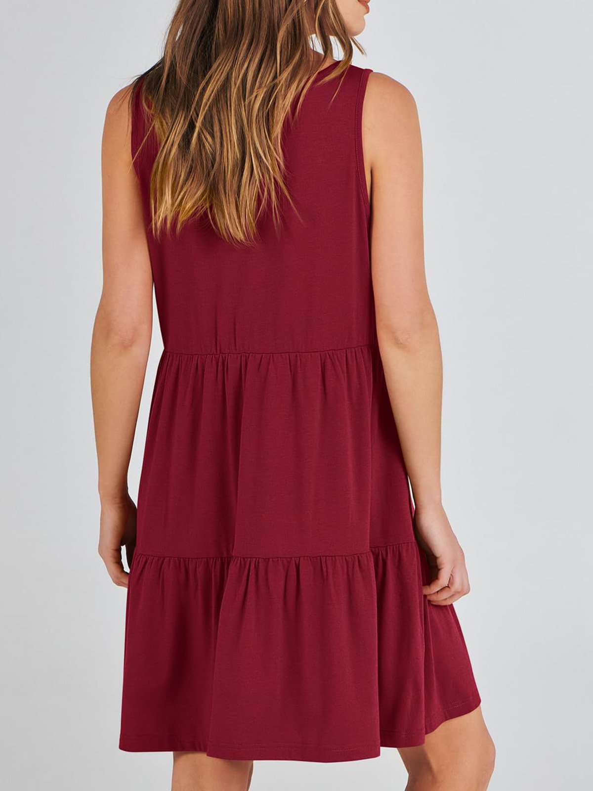 Women Plain V Neck Sleeveless Comfy Casual Midi Dress