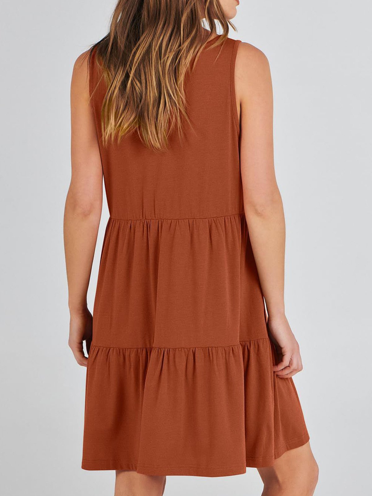 Women Plain V Neck Sleeveless Comfy Casual Midi Dress