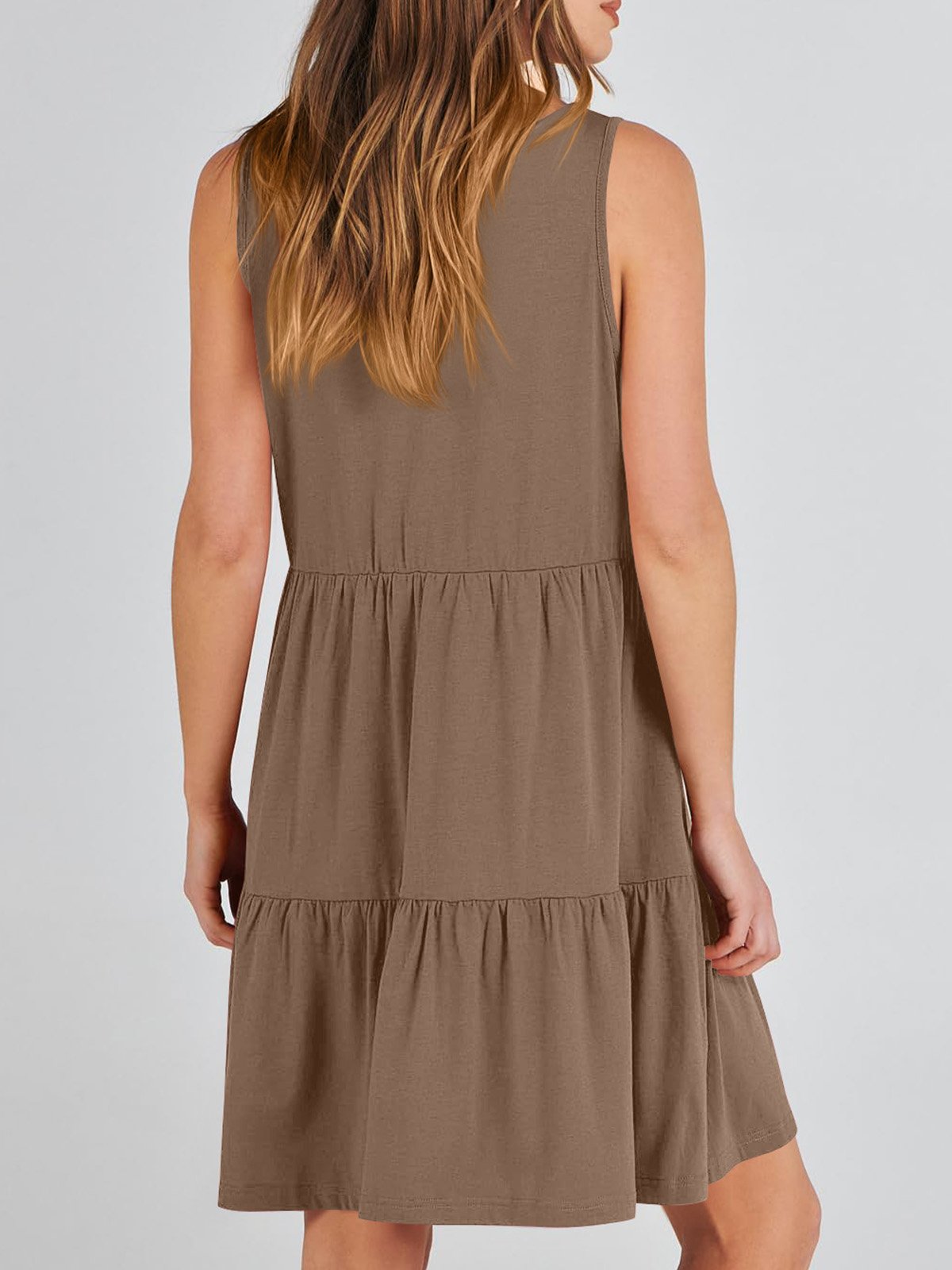 Women Plain V Neck Sleeveless Comfy Casual Midi Dress