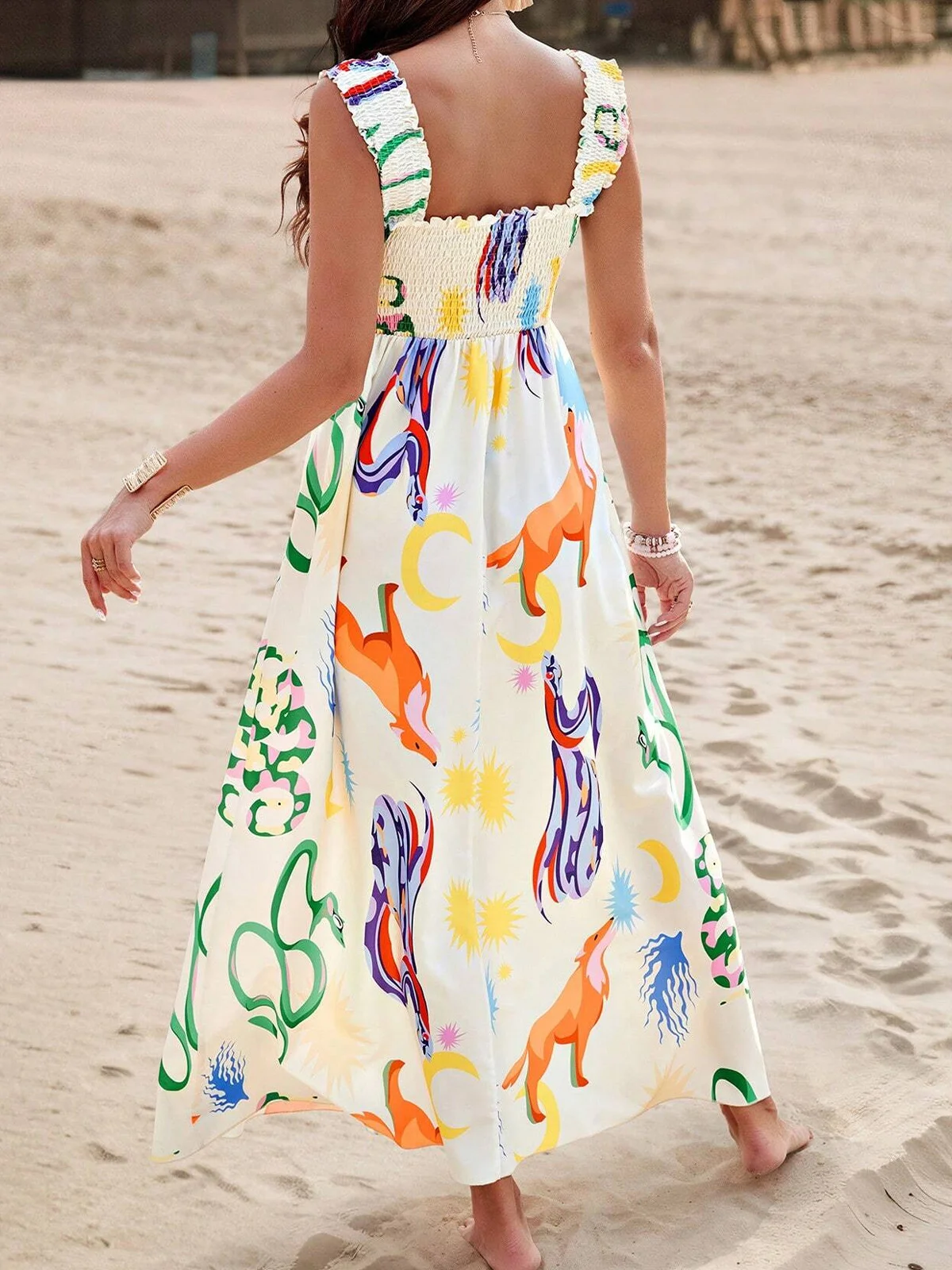 Women Geometric Spaghetti Sleeveless Comfy Vacation Scramble Maxi Dress
