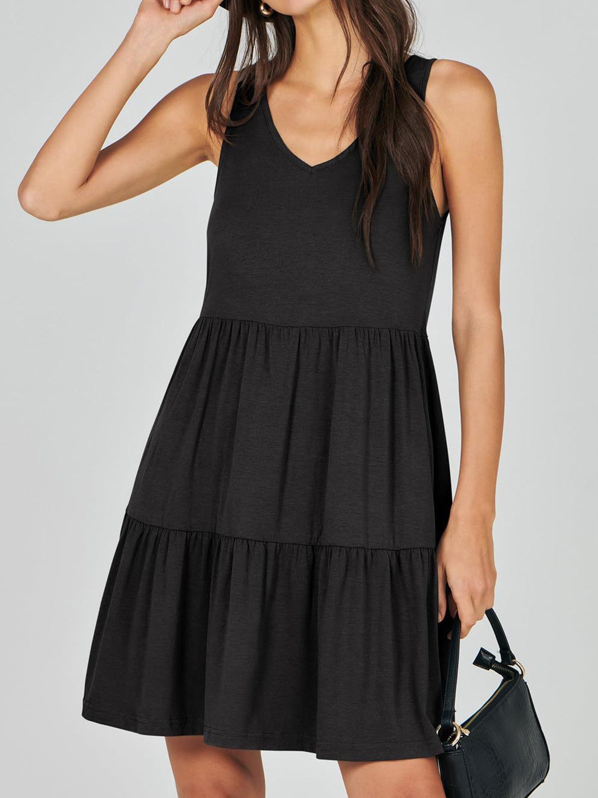 Women Plain V Neck Sleeveless Comfy Casual Midi Dress