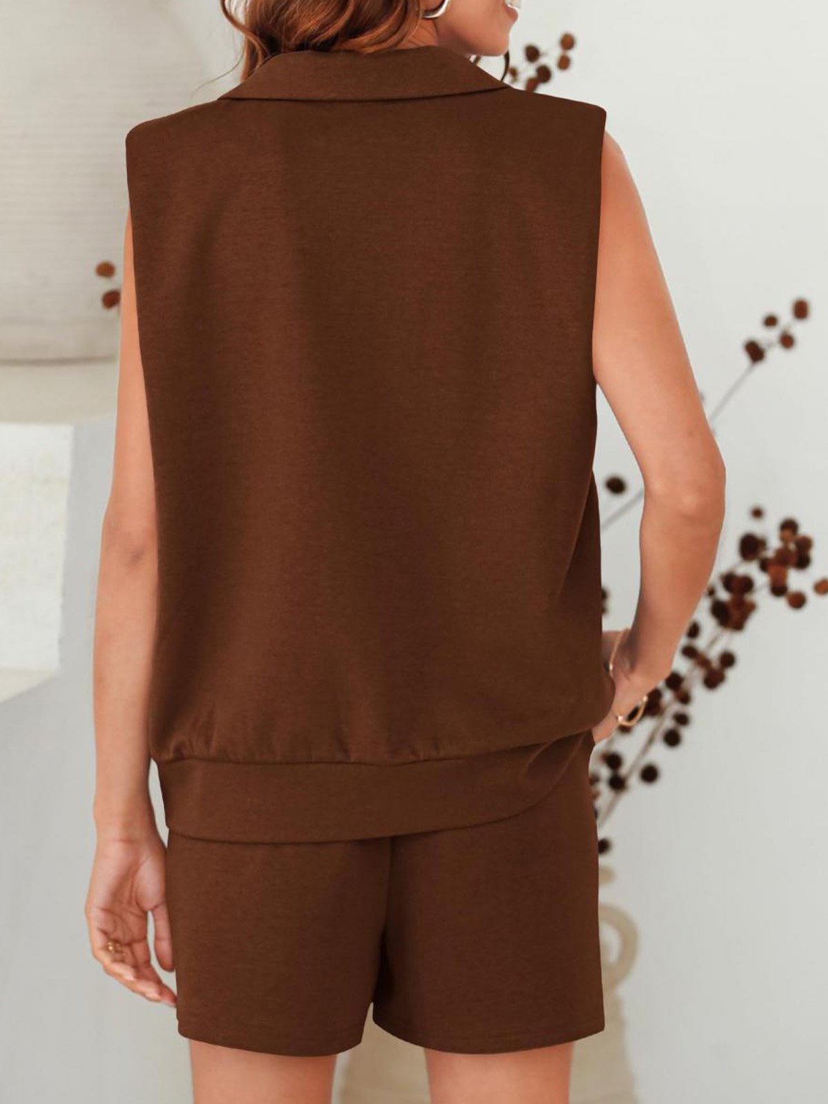 Women Plain V Neck Short Sleeve Comfy Casual Top With Pants Two-Piece Set