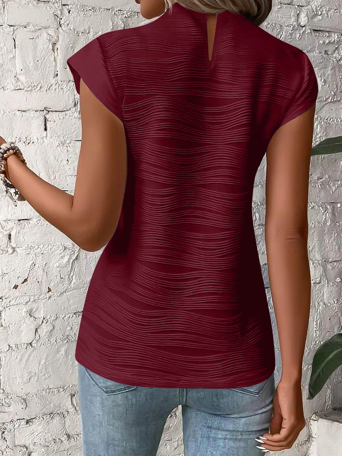Half Turtleneck Short Sleeve Plain Regular Regular Fit Shirt For Women