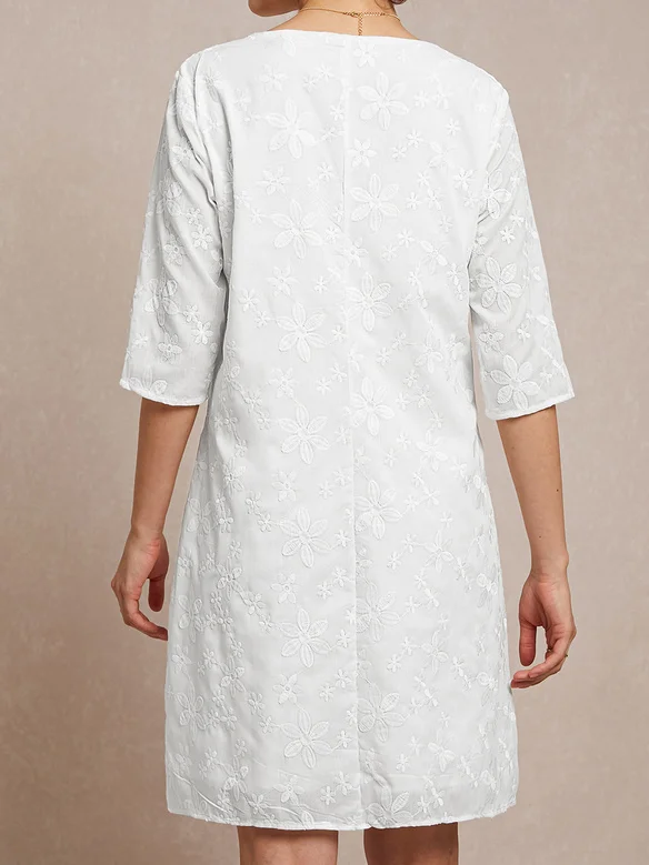Plain Linen Cotton And Linen V Neck Dress